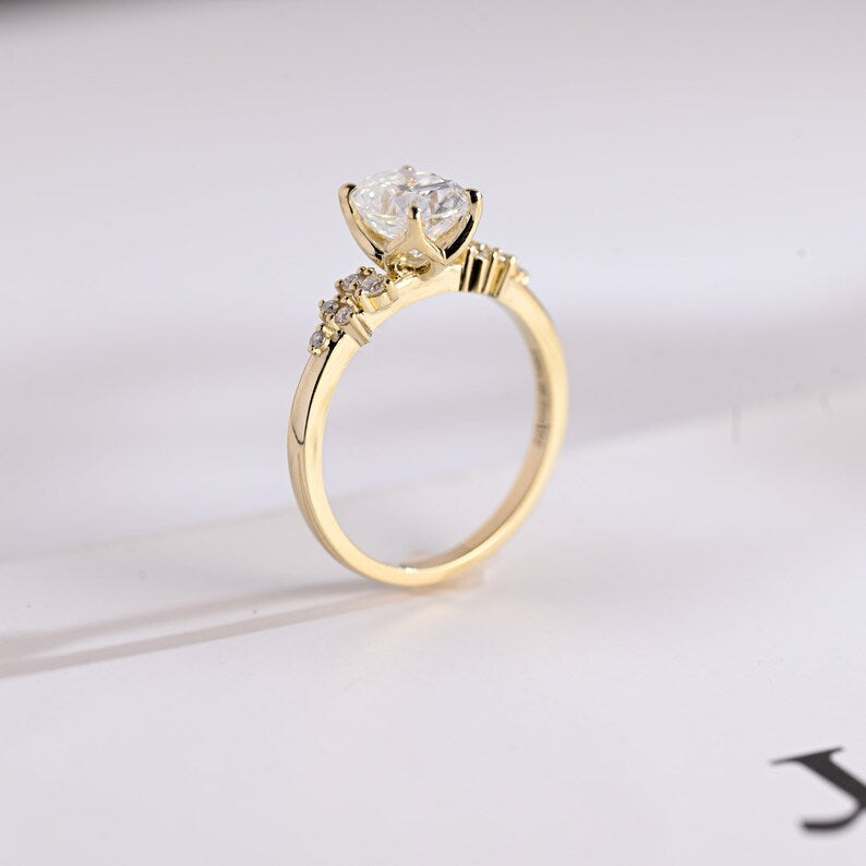 2.0 CT Oval Cluster Moissanite Engagement Ring