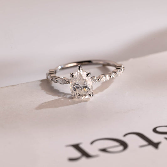 2.0 CT Pear Pave Moissanite Engagement Ring