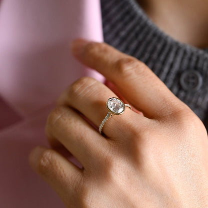 2.0 CT Oval Bezel & Pave Moissanite Engagement Ring