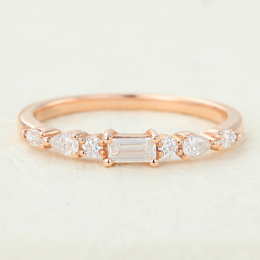 0.49 TCW Pear, Baguette, Marquise & Round Half Eternity Moissanite Wedding Band