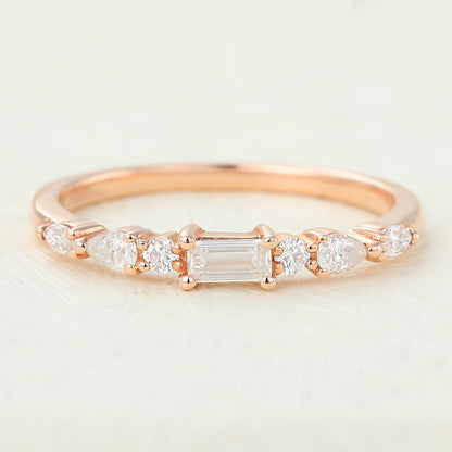 0.49 TCW Pear, Baguette, Marquise & Round Half Eternity Moissanite Wedding Band