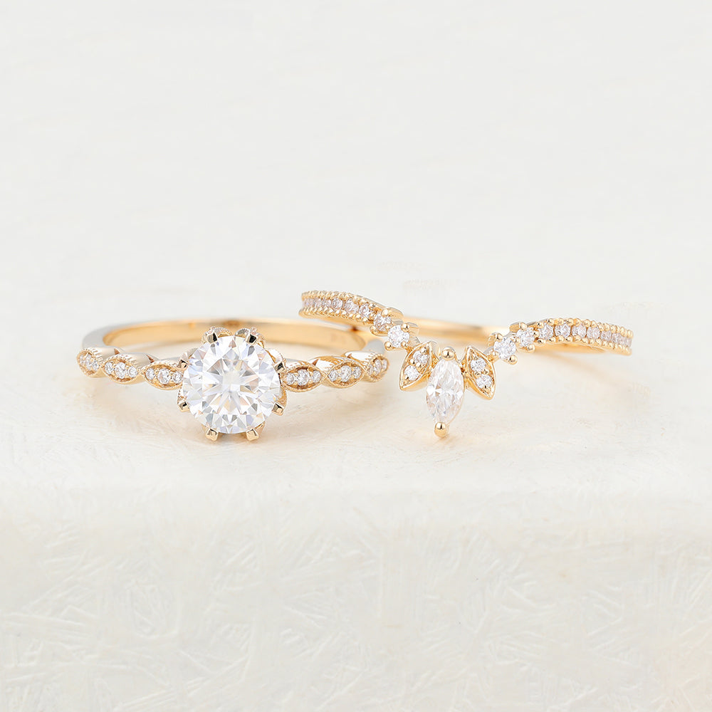 1 CT Round Pave Moissanite Bridal Set