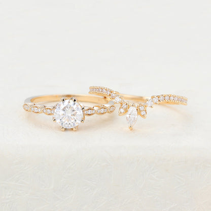 1 CT Round Pave Moissanite Bridal Set