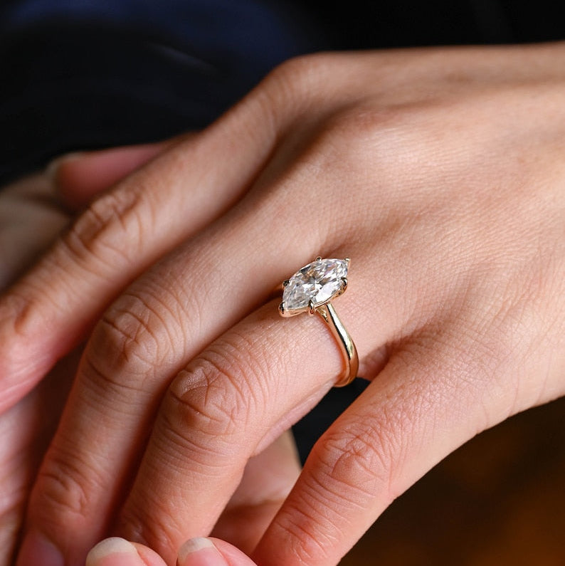 2.0 CT Marquise Solitaire Moissanite Engagement Ring