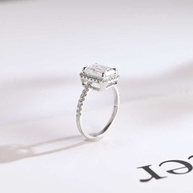 2.0 CT Emerald Halo & Pave Moissanite Engagement Ring