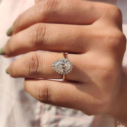 1.51 CT Pear Halo Moissanite Engagement Ring