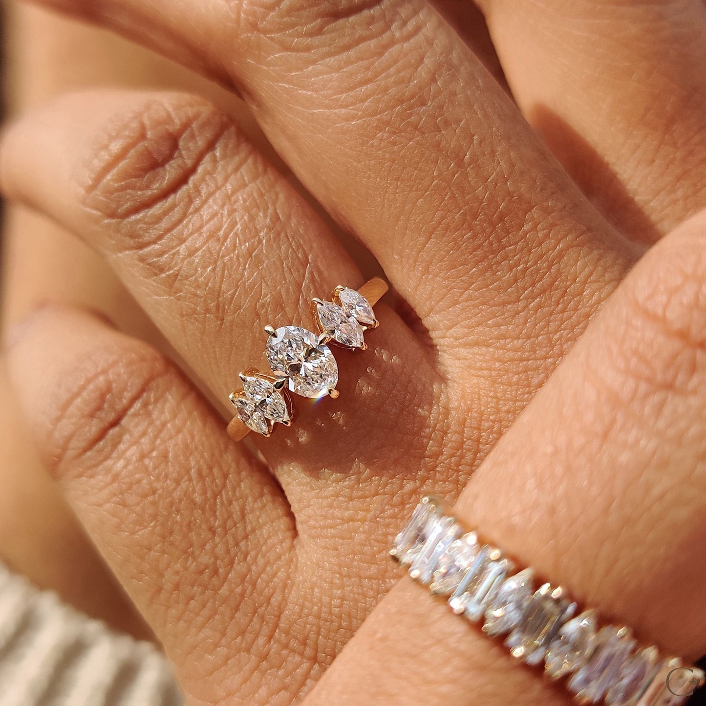 0.50 CT Oval Cluster Moissanite Engagement Ring