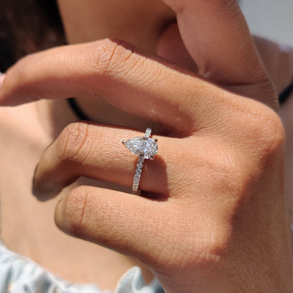 1 CT Pear Pave Moissanite Engagement Ring