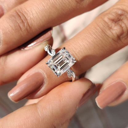 2.50 CT Emerald Twisted Pave Moissanite Engagement Ring