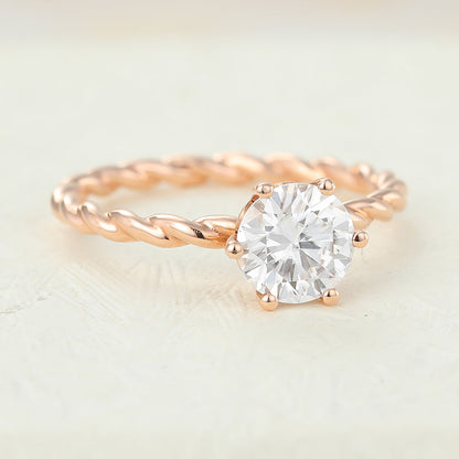 0.88 CT Round Shaped Moissanite Engagement Ring In Solitaire Design
