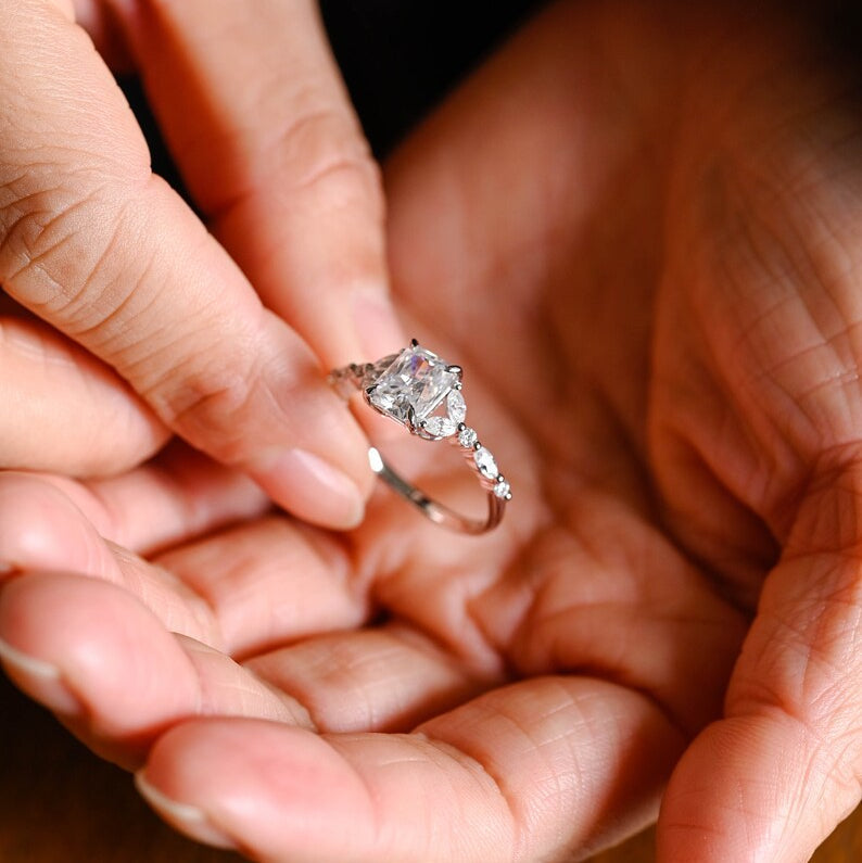 2.0 CT Radiant Pave Moissanite Engagement Ring