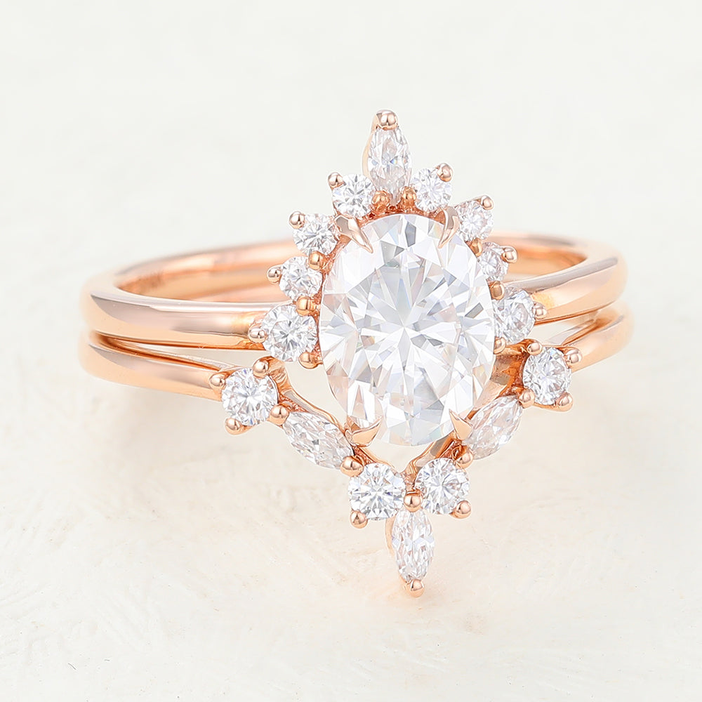 1.33 CT Oval Cluster Moissanite Bridal Set