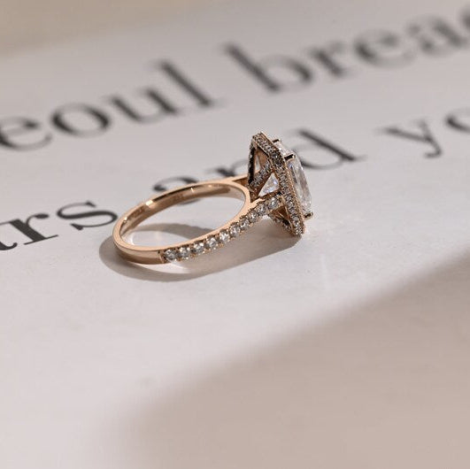 2.0 CT Radiant Pave & Halo Moissanite Engagement Ring