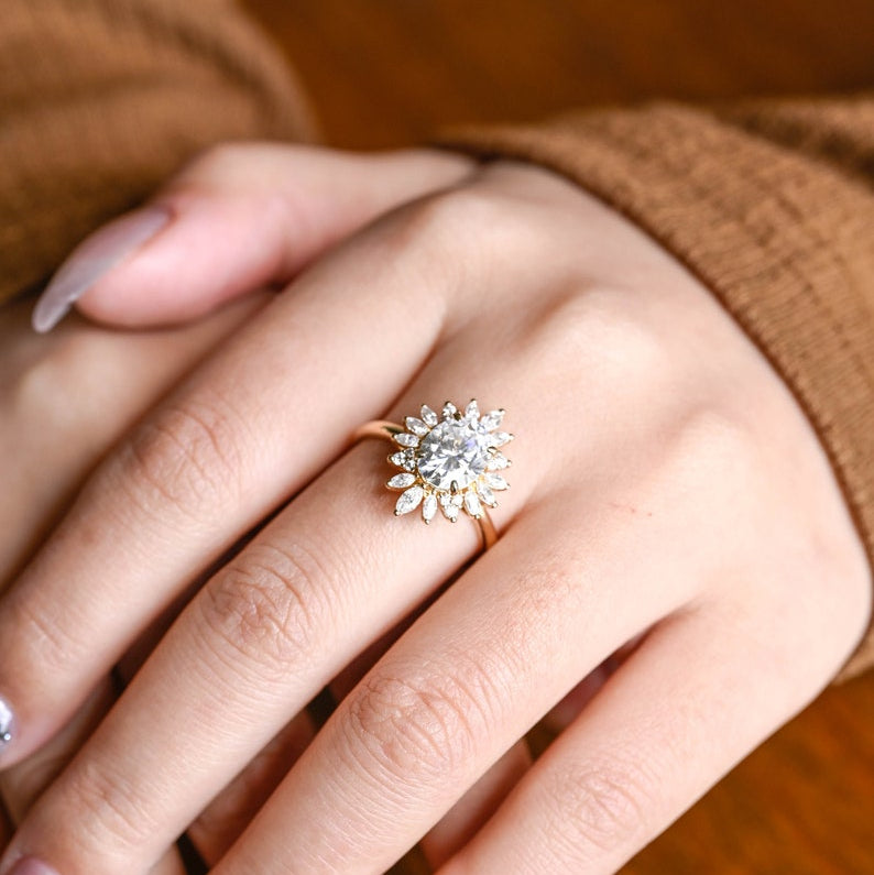 2.0 CT Oval Halo Moissanite Engagement Ring