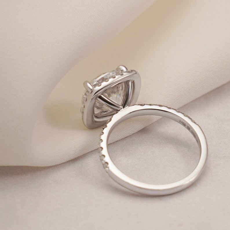 Stunning 1.0 - 2.0 CT Cushion Moissanite Engagement Ring with Pave & Halo Design 10