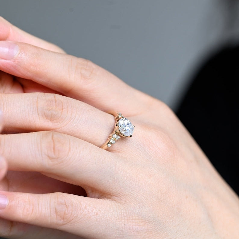 2.0 CT Oval Cluster Moissanite Engagement Ring