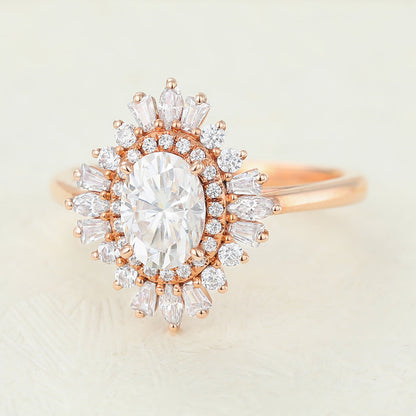 0.84 CT Oval Shaped Moissanite Engagement Ring In Halo Design