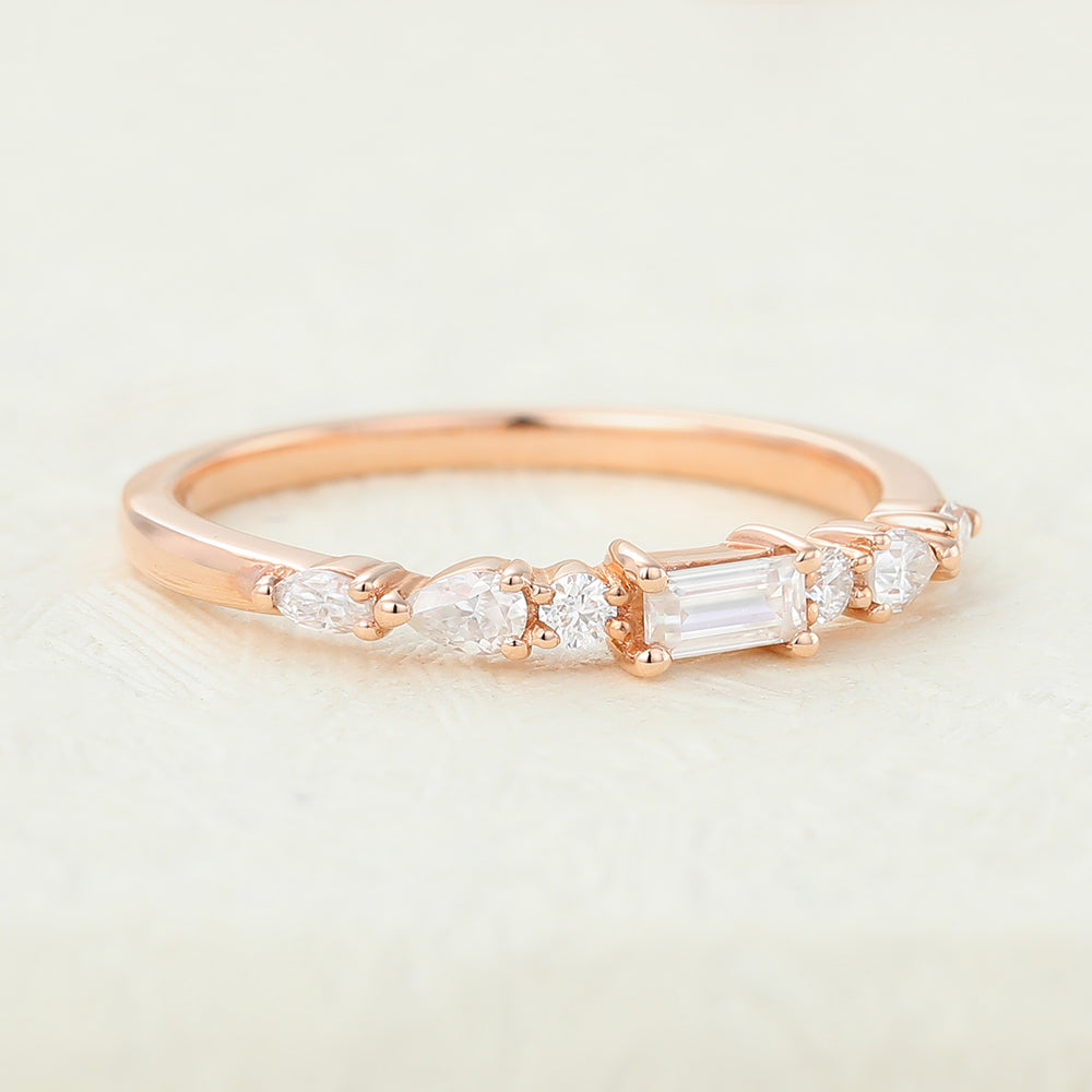 0.49 TCW Pear, Baguette, Marquise & Round Half Eternity Moissanite Wedding Band