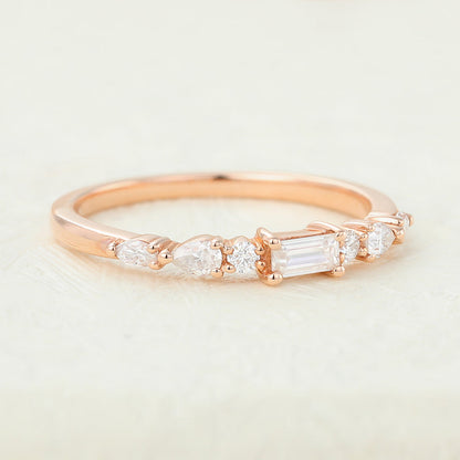 0.49 TCW Pear, Baguette, Marquise & Round Half Eternity Moissanite Wedding Band