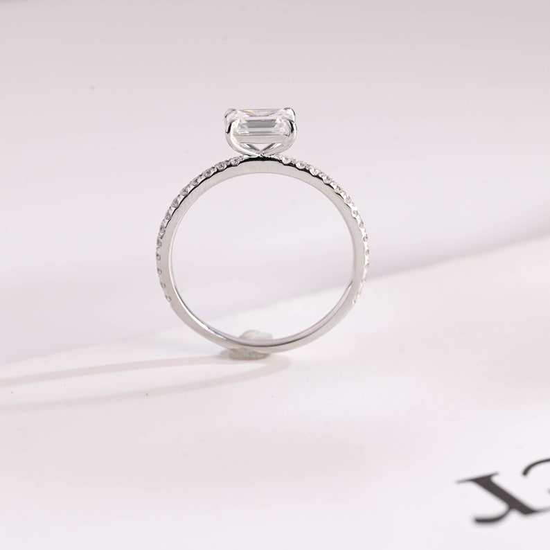 1.5 CT East West Emerald Pave Moissanite Engagement Ring