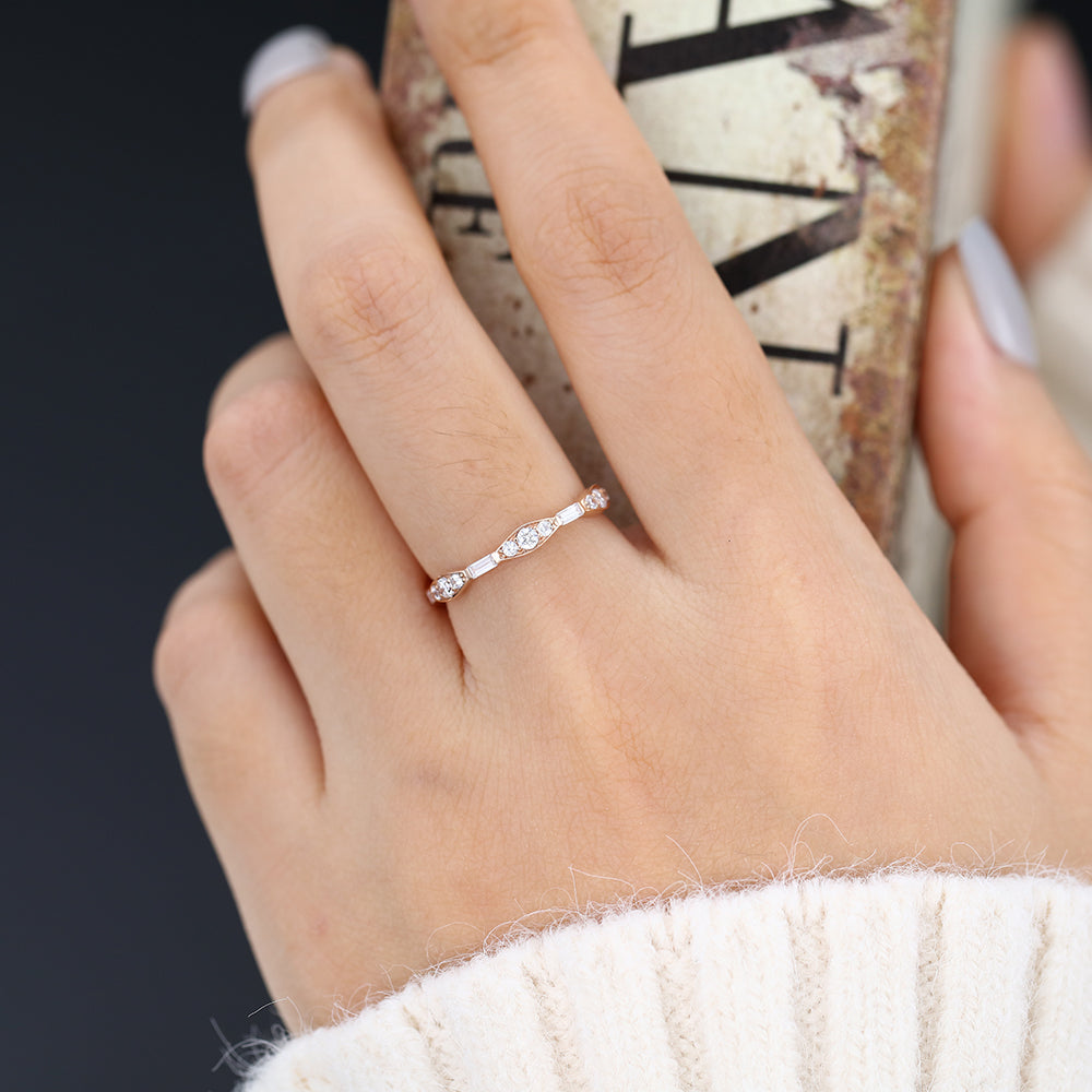 0.72 TCW Baguette & Round Full Eternity Moissanite Wedding Band