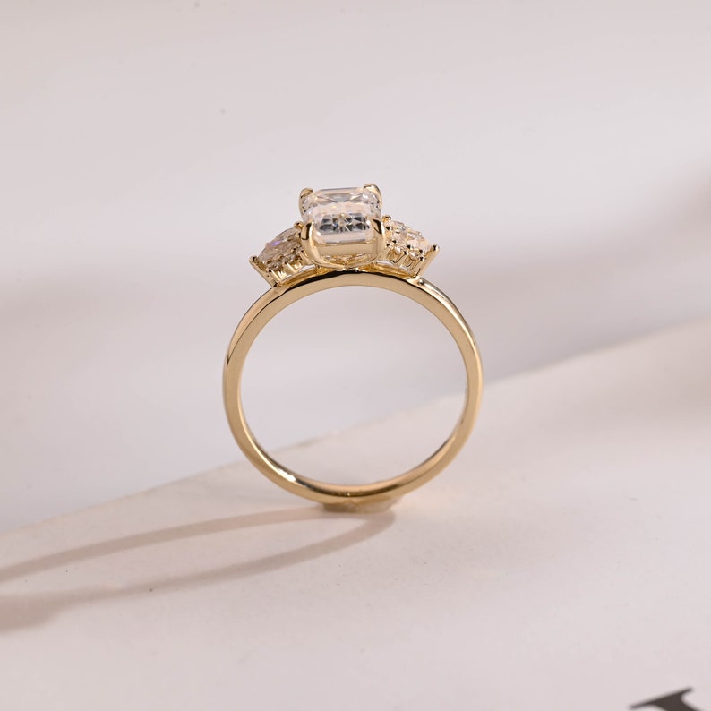 2.0 CT Emerald Cluster Moissanite Engagement Ring
