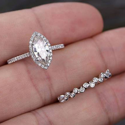 1 CT Marquise Halo & Pave Moissanite Bridal Set
