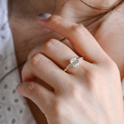 2.0 CT Emerald Three Stone Moissanite Engagement Ring