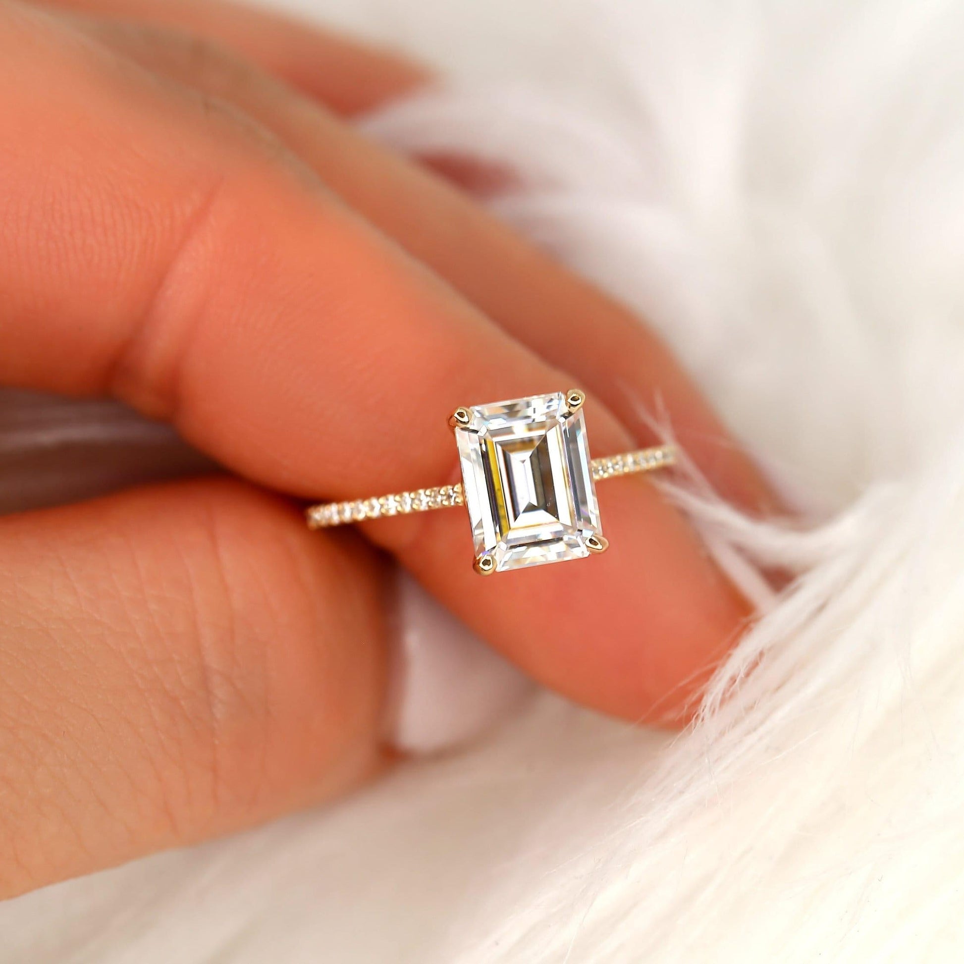 2.6 CT Emerald Pave Moissanite Engagement Ring