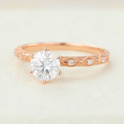 0.68 CT Round Shaped Moissanite Engagement Ring In Pave Design