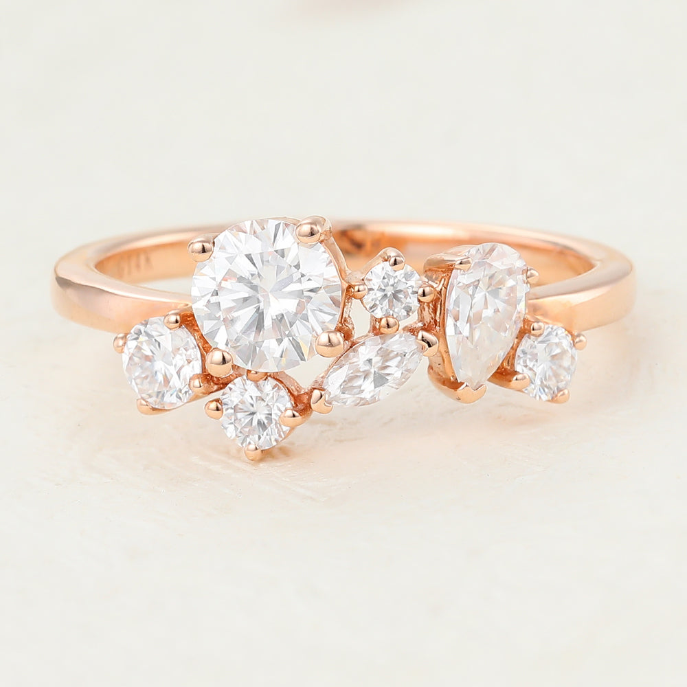 1 TCW Marquise, Round & Pear Cluster Moissanite Wedding Band