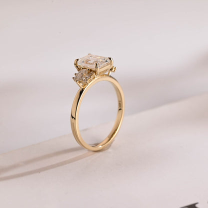2.0 CT Emerald Cluster Moissanite Engagement Ring