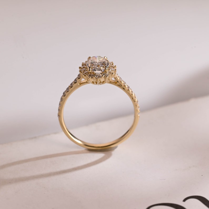 2.0 CT Oval Halo & Pave Moissanite Engagement Ring