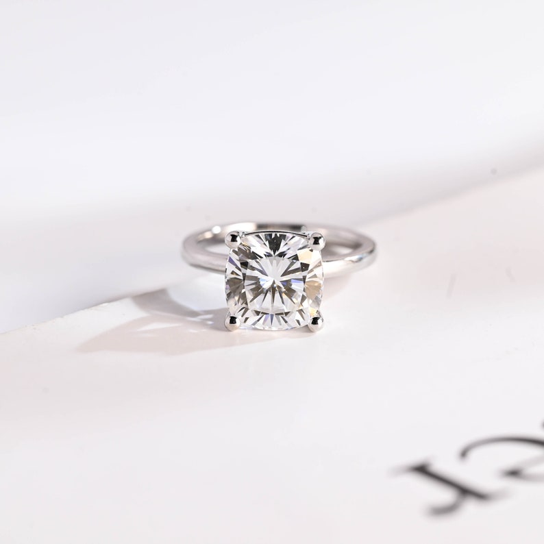 2.0 CT Cushion Solitaire Moissanite Engagement Ring