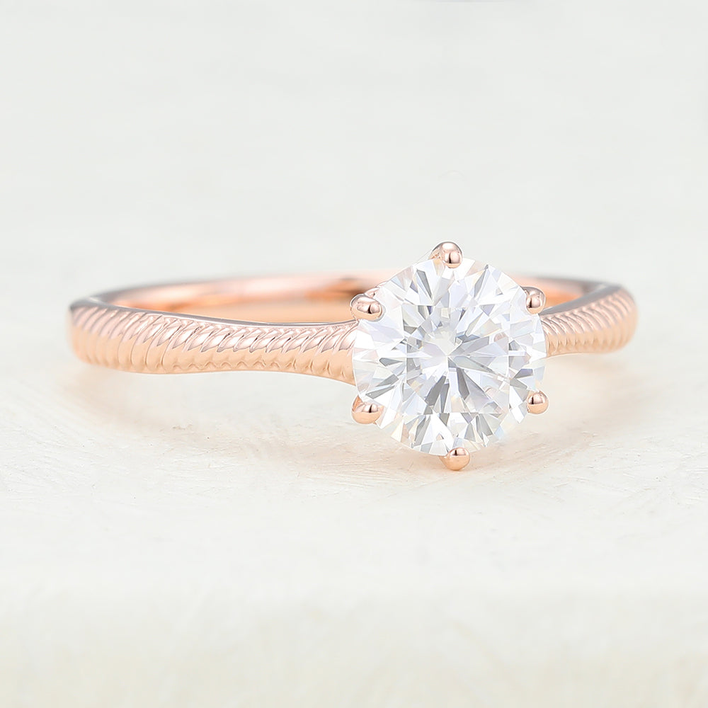 0.88 CT Round Solitaire Moissanite Engagement Ring