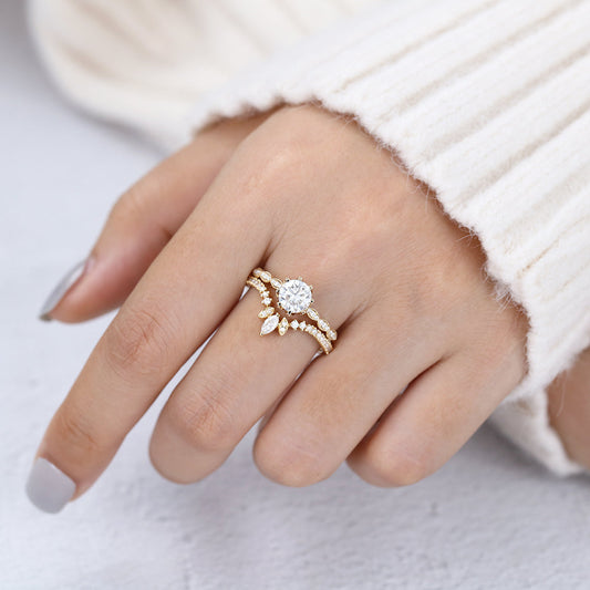 1 CT Round Pave Moissanite Bridal Set