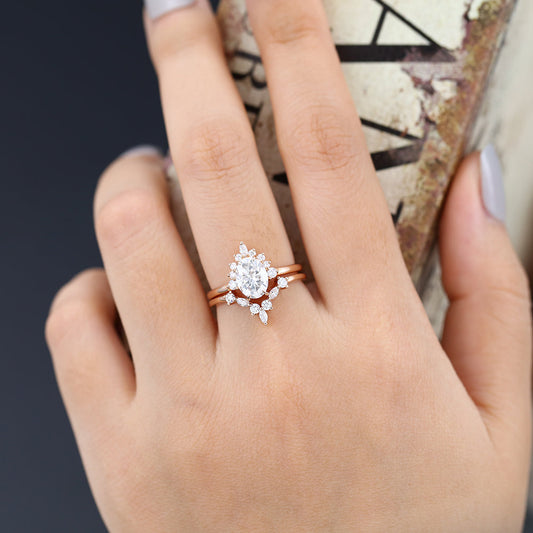 1.33 CT Oval Cluster Moissanite Bridal Set