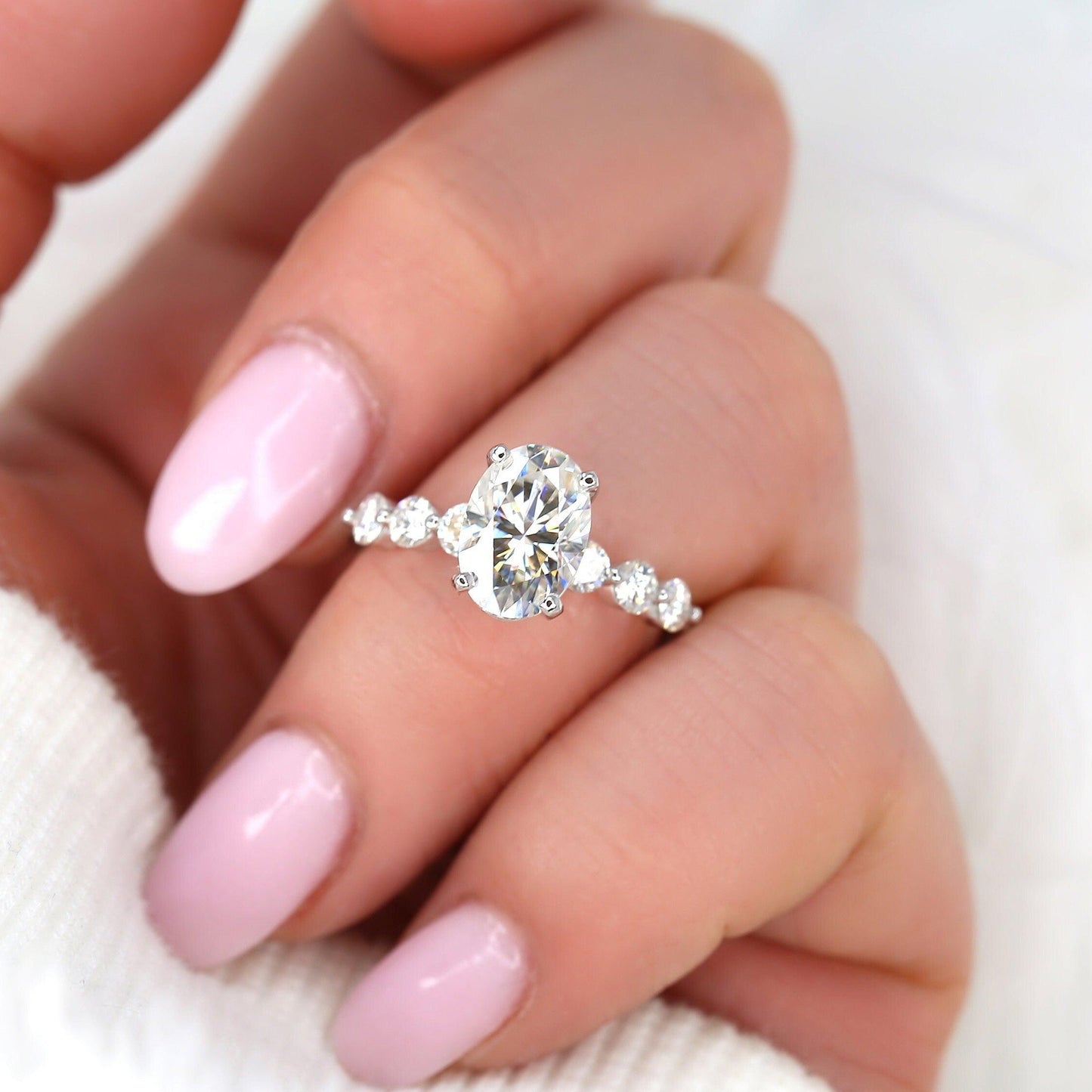 2.5 CT Oval Pave Moissanite Engagement Ring