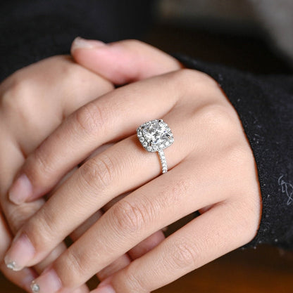 2.0 CT Cushion Pave & Halo Moissanite Engagement Ring
