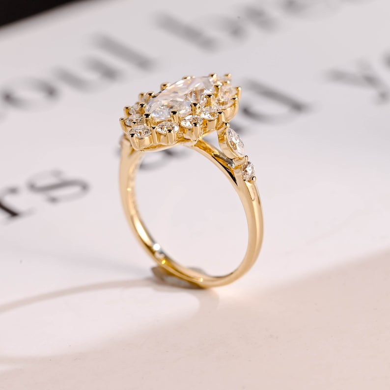 2.0 CT Marquise Pave Moissanite Engagement Ring