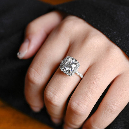 2.0 CT Cushion Pave & Halo Moissanite Engagement Ring
