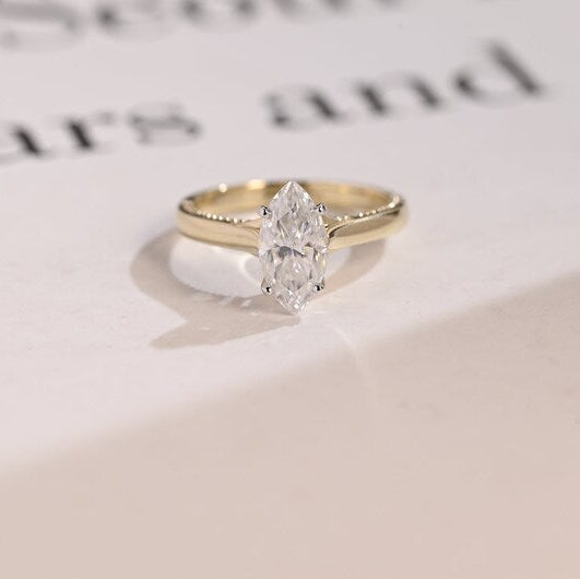 2.0 CT Marquise Solitaire Moissanite Engagement Ring