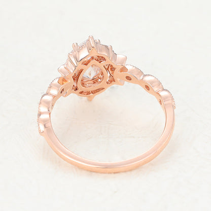 0.9 CT Pear Vintage Cluster & Pave Moissanite Engagement Ring