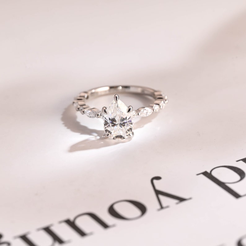 2.0 CT Pear Pave Moissanite Engagement Ring