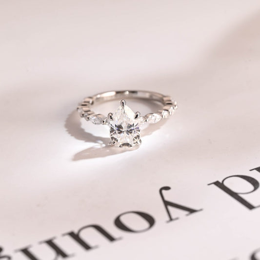 2.0 CT Pear Pave Moissanite Engagement Ring