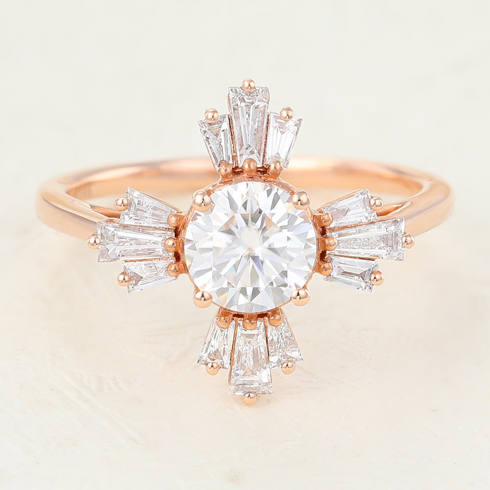 0.68 CT Round Shaped Moissanite Engagement Ring In Cluster Design