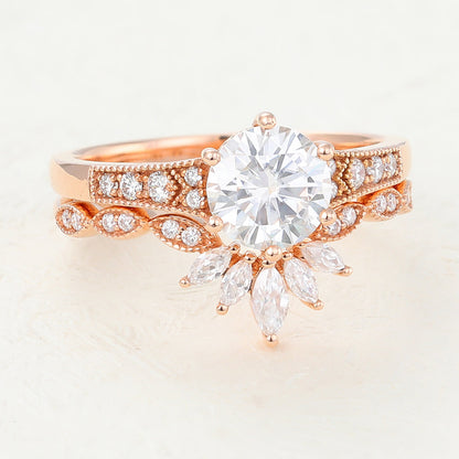 1 CT Round Vintage Pave Moissanite Bridal Set