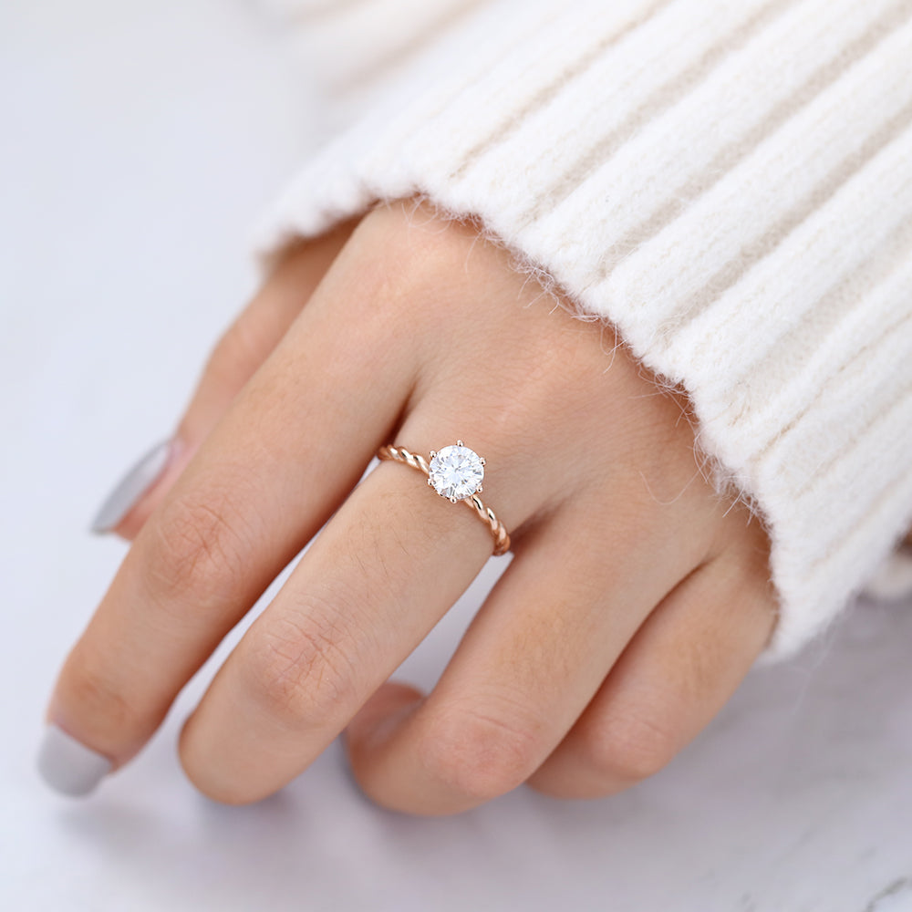 0.88 CT Round Shaped Moissanite Engagement Ring In Solitaire Design