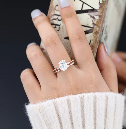 3 CT Oval Pave Moissanite Bridal Set