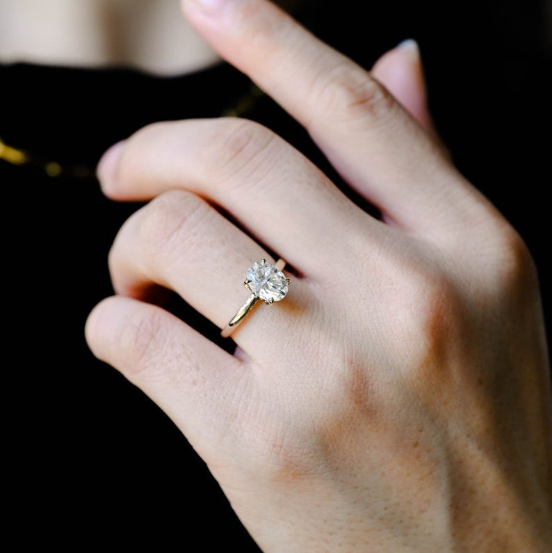2.0 CT Oval Hidden Halo Moissanite Engagement Ring